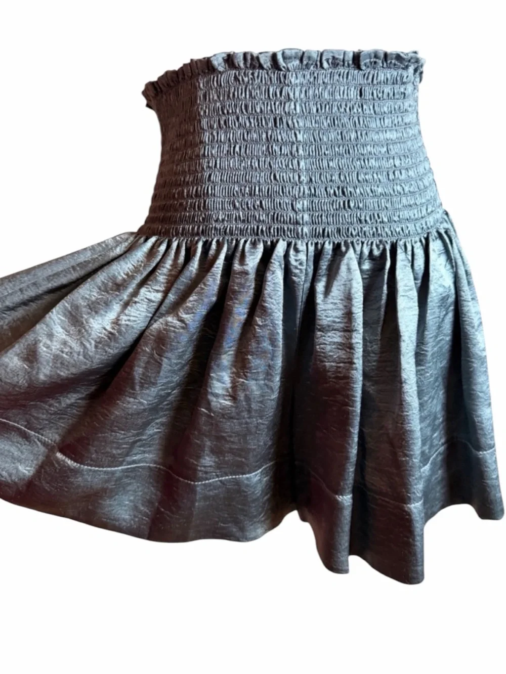 KOCH‎ Erica Steel Gloss Metallic Smocked Mini Skort Size M Made in USA